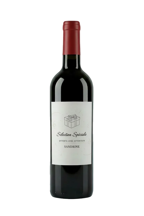 Bouteille de vin rouge avec étiquette personnalisée Sandrine