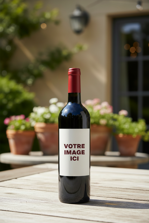 Bouteille de vin rouge en décor extérieur