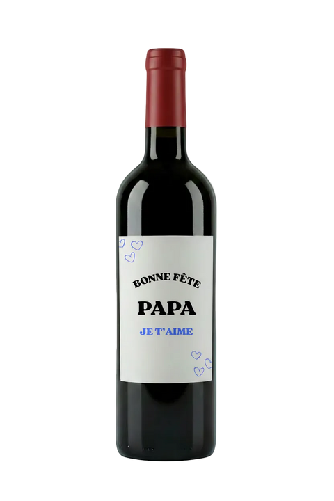 Wine bottle with Bonne Fête Papa label